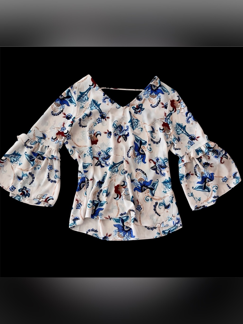 White House Black Market Boho Bell Sleeve Blouse XS EUC